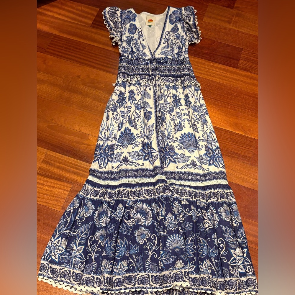 Farm Rio Blue & White Floral V-Neck Maxi Dress - Picture 2 of 7